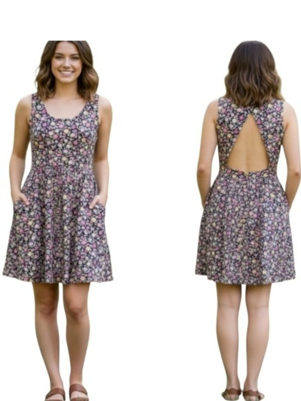 Forever 21 Floral Dress Size Small Sleeveless Backless Sundress with Pockets